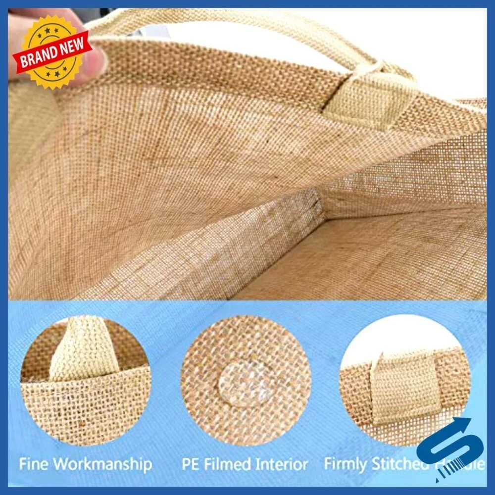 Large Natural Burlap Jute Canvas Tote Bags 3 Pack Reusable Eco-Friendly